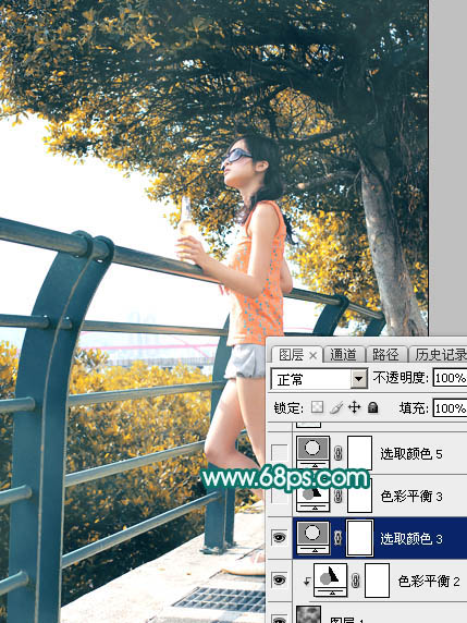 Photoshop给树下的美女加上唯美的橙黄色34