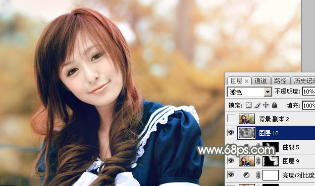 Photoshop给外景美女加上淡美的秋季黄褐色45