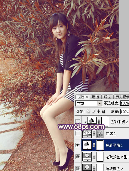 Photoshop打造流行的秋季红蓝色外景美女图片21