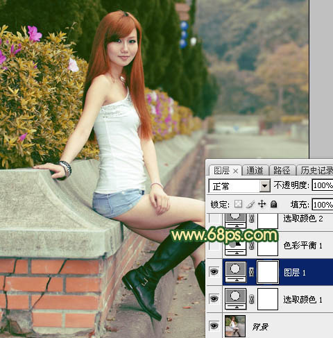 Photoshop给花坛边的美女加上秋季晨曦色6