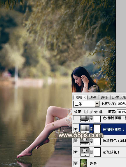 Photoshop给水边的美女图片加上暗调金秋色7