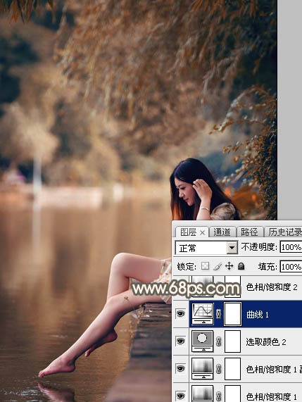 Photoshop给水边的美女图片加上暗调金秋色15