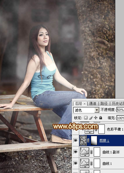 Photoshop给外景美女加上唯美的中性红褐色8