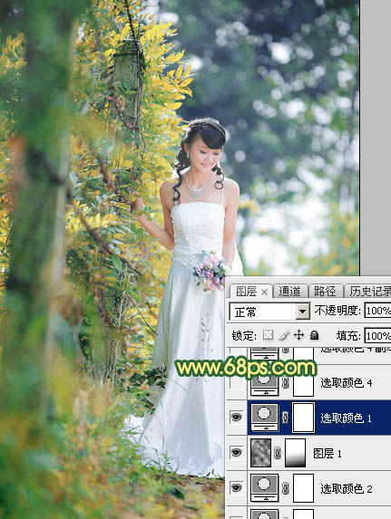 Photoshop打造甜美的橙绿色树林婚片10