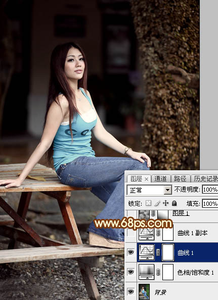 Photoshop给外景美女加上唯美的中性红褐色7