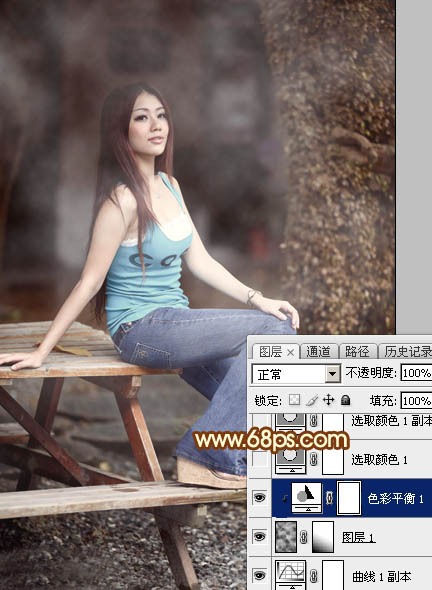 Photoshop给外景美女加上唯美的中性红褐色9