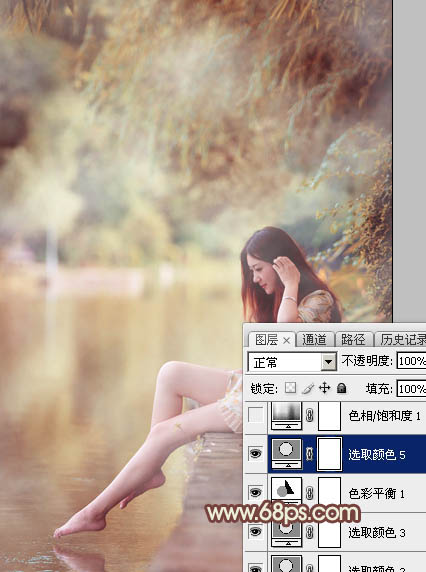 Photoshop给江边的美女加上漂亮的淡调红褐色19