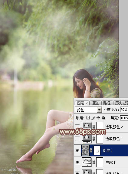 Photoshop给江边的美女加上漂亮的淡调红褐色5