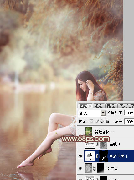 Photoshop给江边的美女加上漂亮的淡调红褐色26