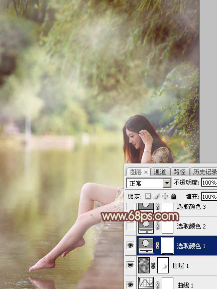 Photoshop给江边的美女加上漂亮的淡调红褐色10