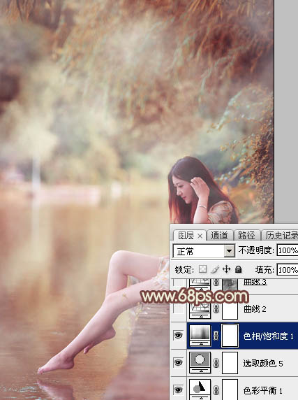 Photoshop给江边的美女加上漂亮的淡调红褐色22