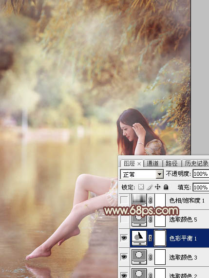 Photoshop给江边的美女加上漂亮的淡调红褐色16