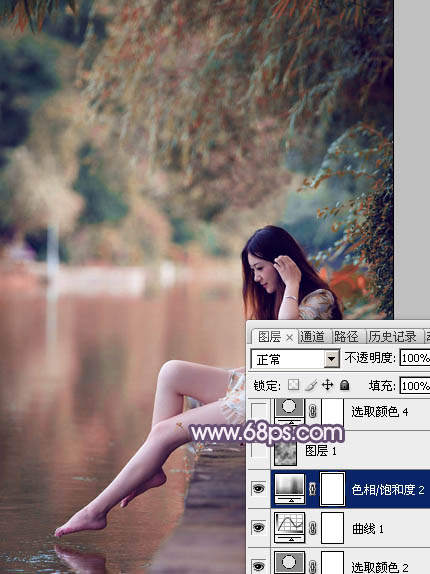 Photoshop打造冷暖对比的湖景美女图片14