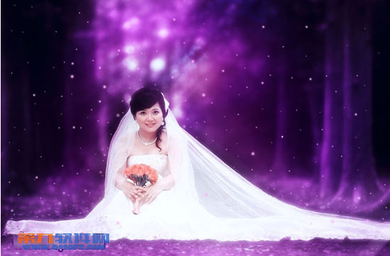 Photoshop换背景设计紫色婚纱照2
