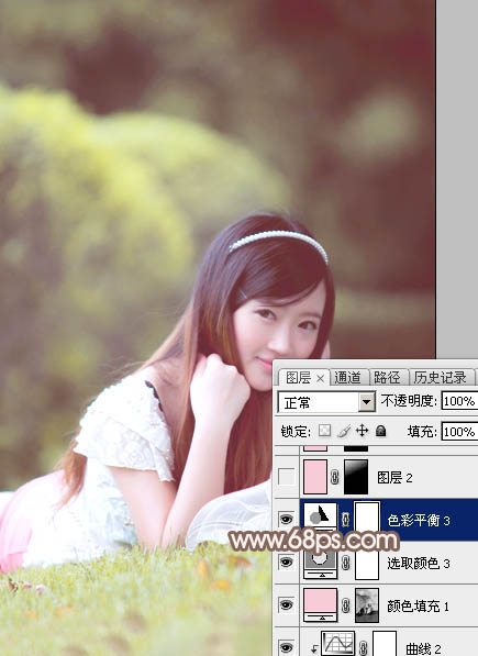 Photoshop给甜美的外景美女加上漂亮的粉褐色24