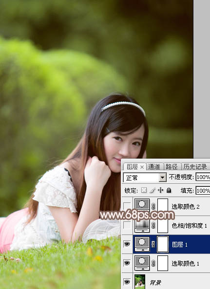 Photoshop给甜美的外景美女加上漂亮的粉褐色5