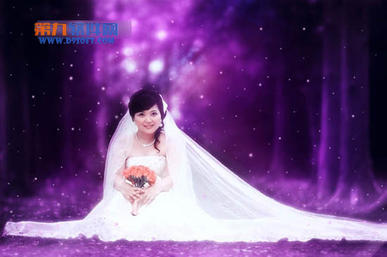 Photoshop换背景设计紫色婚纱照6
