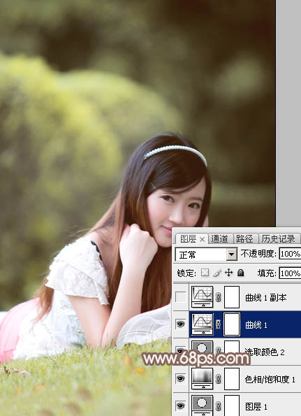 Photoshop给甜美的外景美女加上漂亮的粉褐色16