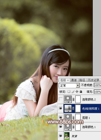 Photoshop给甜美的外景美女加上漂亮的粉褐色7