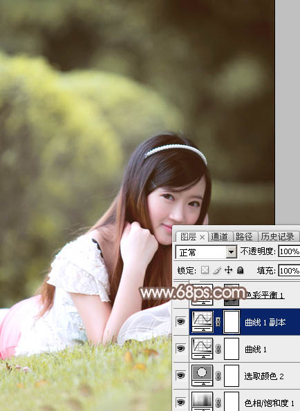 Photoshop给甜美的外景美女加上漂亮的粉褐色17