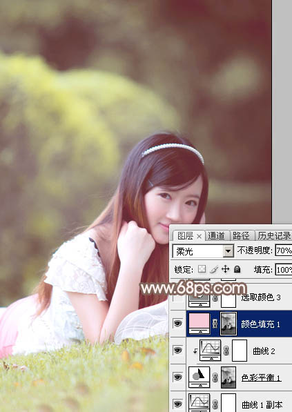 Photoshop给甜美的外景美女加上漂亮的粉褐色22