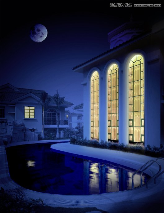 Photoshop制作逼真建筑照片夜景效果1