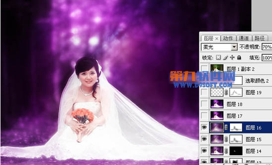 Photoshop换背景设计紫色婚纱照5