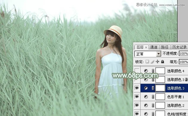 Photoshop调出芦苇丛中女孩冷色效果19