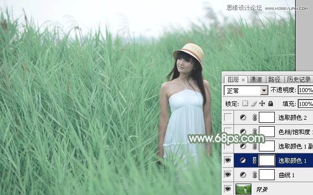 Photoshop调出芦苇丛中女孩冷色效果6