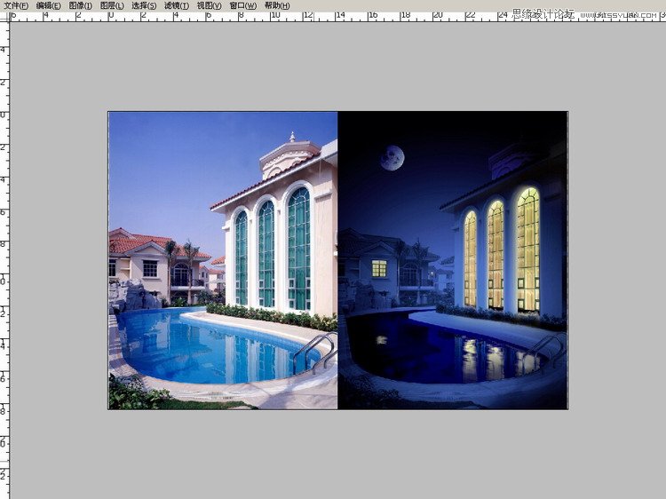 Photoshop制作逼真建筑照片夜景效果19