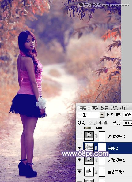 Photoshop调出路边美女梦幻紫色效果19
