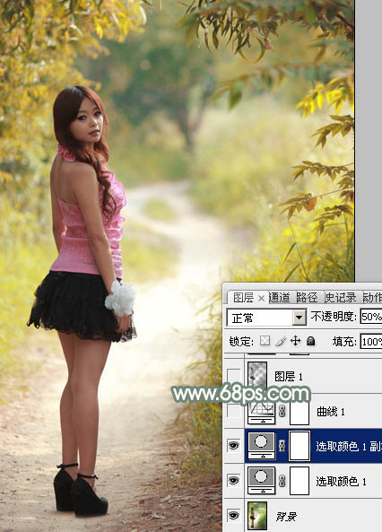 Photoshop给林中美女调出秋季色5