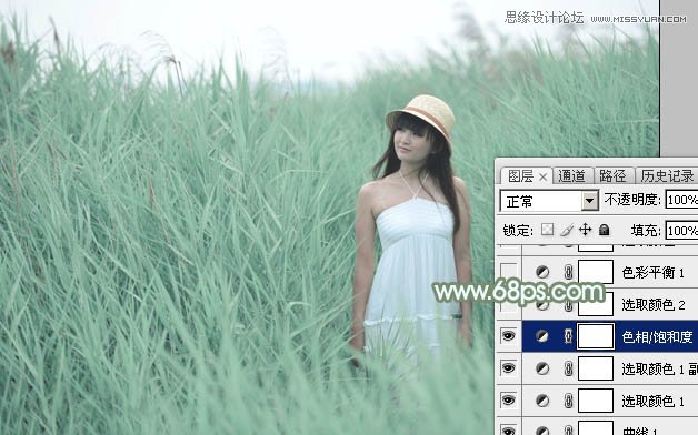 Photoshop调出芦苇丛中女孩冷色效果9