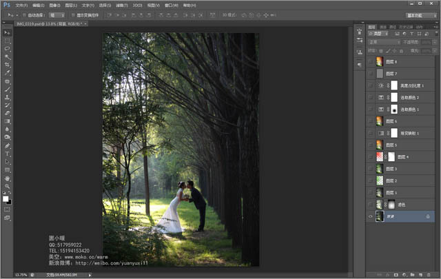 Photoshop给偏暗的树林婚片增加灿烂的阳光色彩3