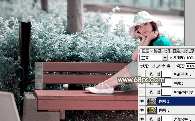 Photoshop给公园人物照片加上怀旧的褐绿色5