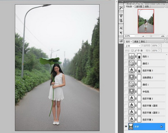 Photoshop调出荷叶美女照清新色调3