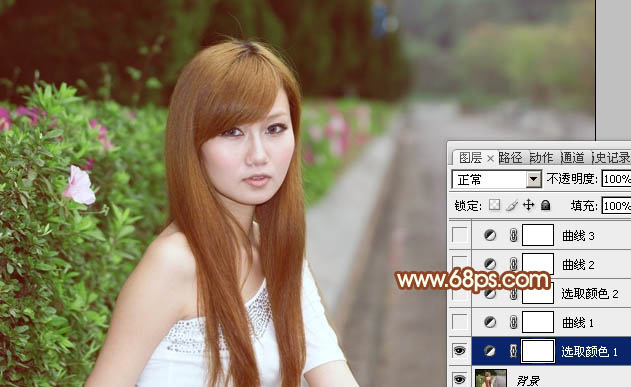 Photoshop给街边人物加上淡调黄褐色8