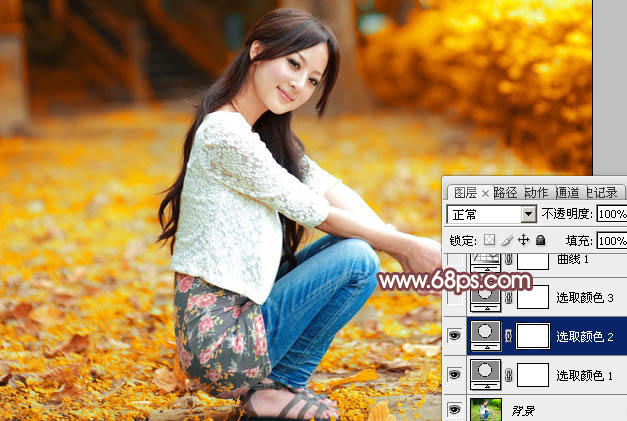 Photoshop给树木边人物调出深秋色技巧6