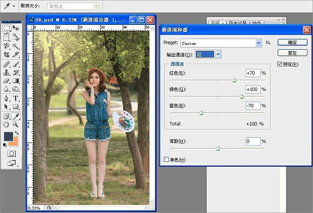 Photoshop给树林写真人像加上甜美的黄绿色5