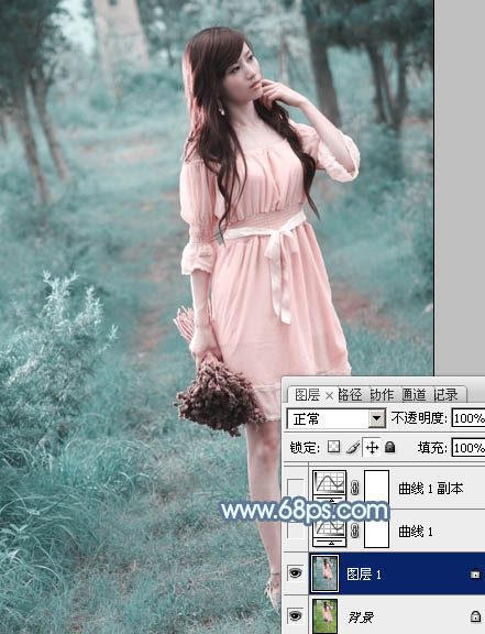 Photoshop给美女照片加上唯美的淡青色4