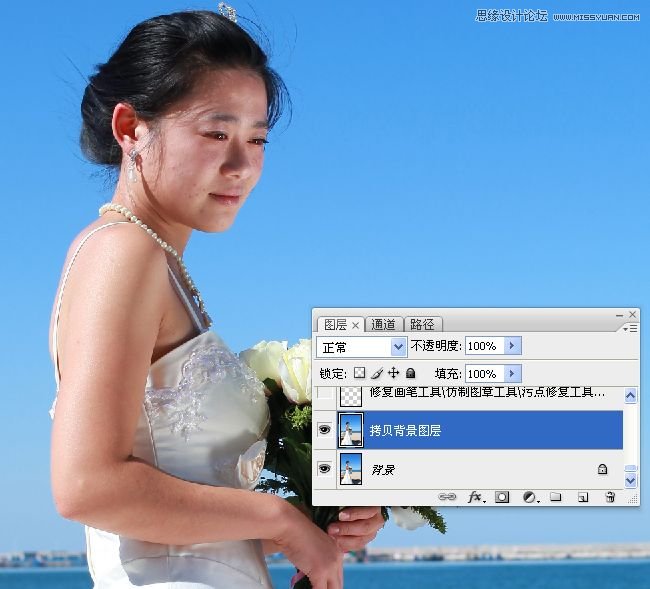 Photoshop给偏暗色海边婚片调亮处理4