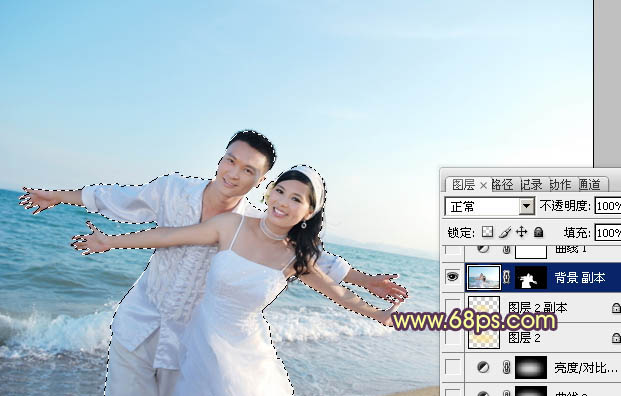 Photoshop给海景婚片加上晨曦暖色技巧4