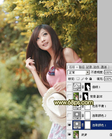 Photoshop给绿树边的美女增加黄褐色教程6