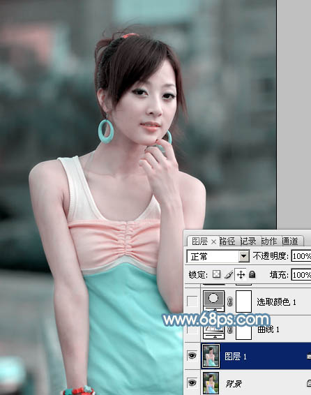 Photoshop给偏暗外景美女照片加上青红甜美色技巧4