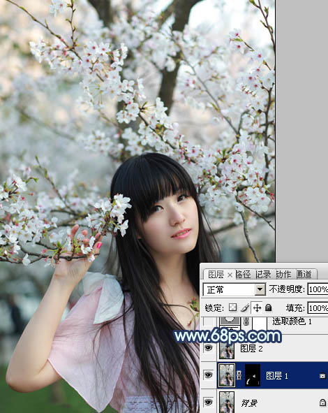 Photoshop给樱花中的美女照片增加粉嫩的蜜糖色4