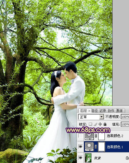 Photoshop打造树林婚片黄绿色教程6