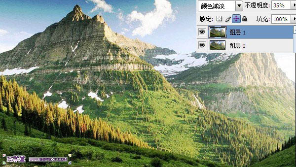 Photoshop把翠绿的夏季山峰转为冬季雪山效果5