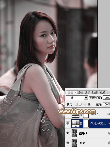 Photoshop给偏暗的街景美女加上韩系淡红色技巧6