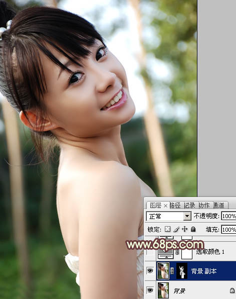 Photoshop给外景美女照片增加青黄蜜糖色4