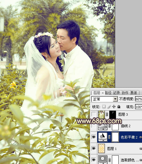 Photoshop给树林婚片加上柔和的古典黄绿色19